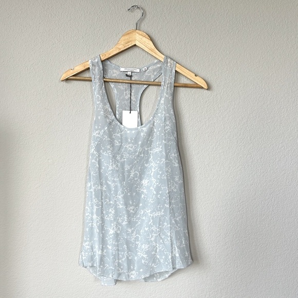 NWT Bella Luxx Silk Racerback Tank, Canberra Print, Blue & White, Size XS - Picture 1 of 8